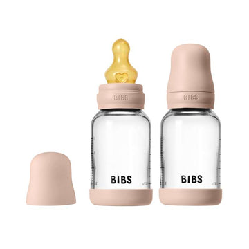 BIBS Bottle - Bottle Feeding Set - Glass - 2-pack - natural rubber/Slow Flow/Round - 120ml - Blush 
