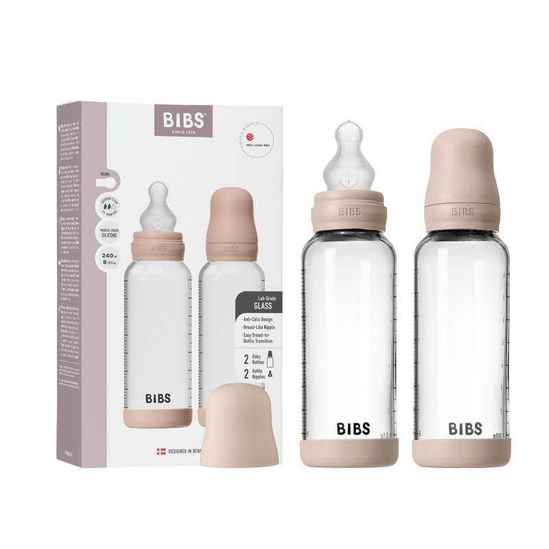 BIBS Bouteille - Coffret de biberons - Verre - Lot de 2 - Silicone/Flux lent/Rond - 240 ml - Blush 