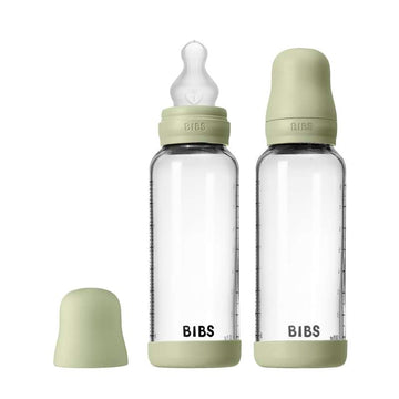 BIBS Láhev - sada kojeneckých lahví - Sklo - 2 balení - Silikon/Pomalý průtok/Kulatý - 240 ml - Sage 