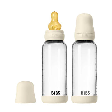 BIBS Bouteille - Ensemble de biberons - Verre - lot de 2 - caoutchouc naturel/Débit lent/Rond - 240 ml - Ivoire 