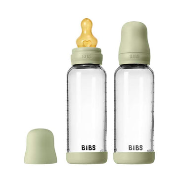 BIBS Fles - Zuigflesset - Glas - 2-pack - natuurrubber/Slow Flow/Rond - 240ml - Sage 