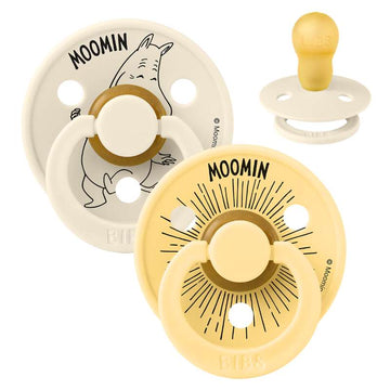 BIBS Rund Colour Sut - 2-Pak - Str. 3 - Naturgummi - Moomin - Moomintroll - Ivory/Pale Butter