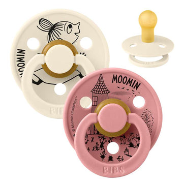 BIBS Rund Colour Sut - 2-Pak - Str. 1 - Naturgummi - Moomin - Little My - Ivory/Dusty Pink