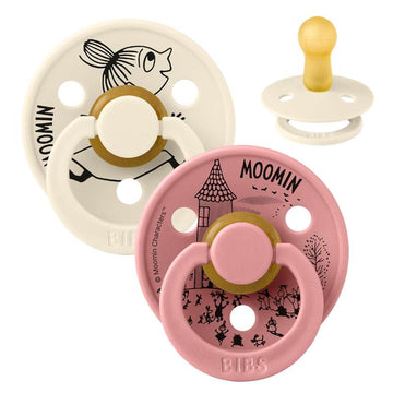BIBS Rund Colour Sut - 2-Pak - Str. 2 - Naturgummi - Moomin - Little My - Ivory/Dusty Pink