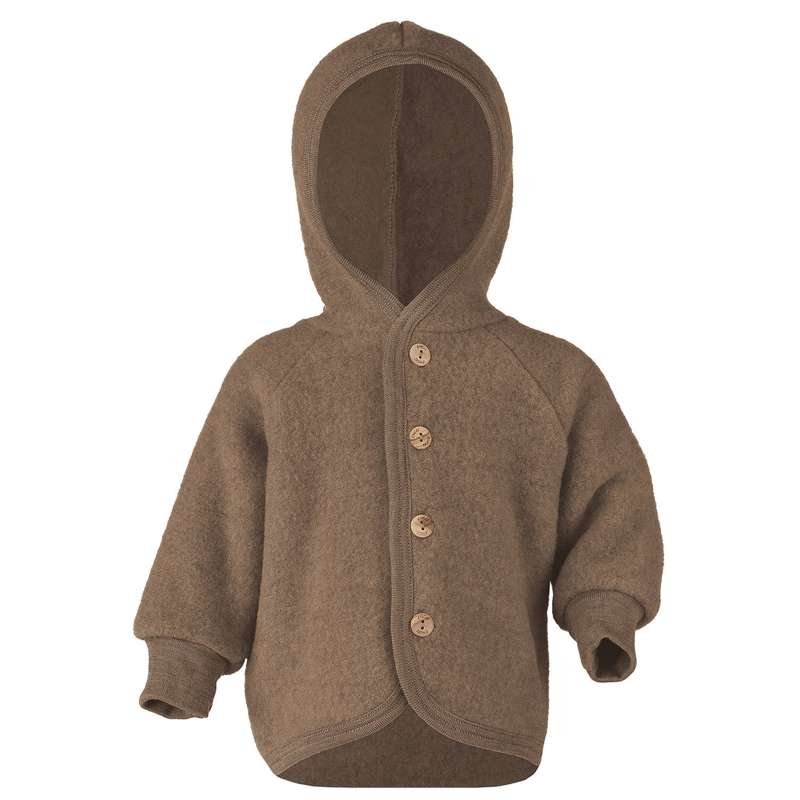 Engel Nature Babyjacke – Wollfleece mit Kapuze – Walnuss-Melange