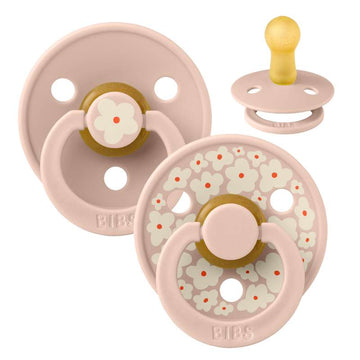 BIBS Round Colour Pacifier - 2-Pack - Size 2 - Natural Rubber - Studio - Jasmine - Blush/Blush 