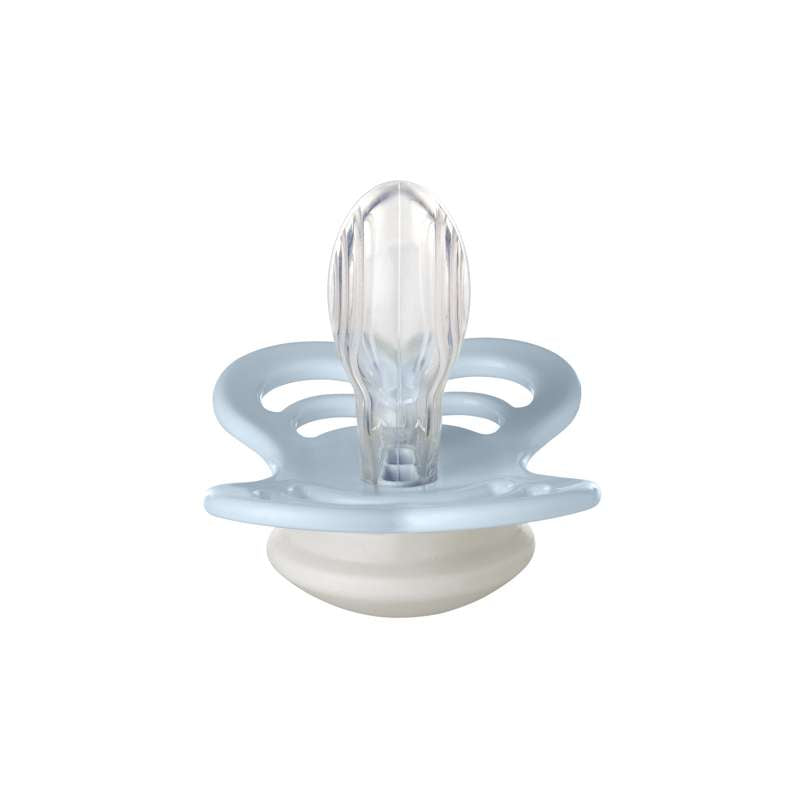 BIBS Chupete Symmetric Supreme - t. 2 - Silicona - GLOW - Azul bebé 