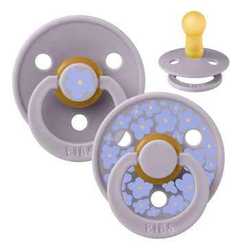 BIBS Round Color Pacifier - 2-Pack - Size 2 - Natural Rubber - Studio - Jasmine - Fossil Grey/Fossil Grey 