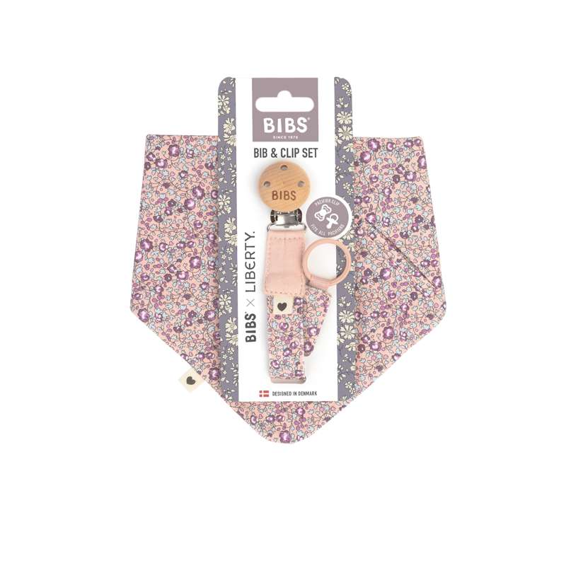 Accessoires BIBS - Bavoir bandana et attache-sucette - Liberty - Eloise/Blush