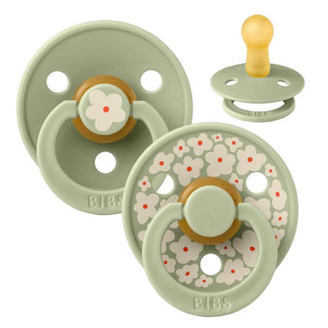 BIBS Round Colour Pacifier - 2-Pack - Size 2 - Natural Rubber - Studio - Jasmine - Sage/Sage 