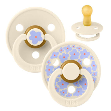 BIBS Round Colour Pacifier - 2-Pack - Size 2 - Natural Rubber - Studio - Jasmine - Ivory/Ivory 