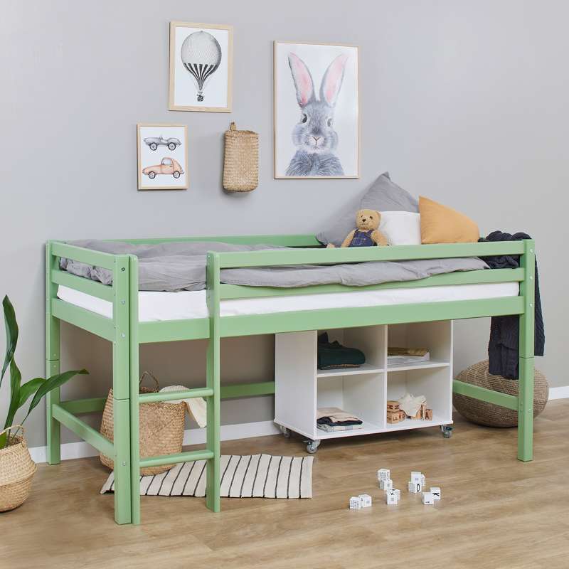 Hoppekids ECO Dream - Halfhoge Bed - 90x200 cm. - Deelbaar - Pale Green 