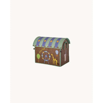 RICE Raffia Storage House - Fun Fair Theme - Small - Blue/Green