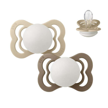 BIBS Simetrična Supreme duda - 2-kom - vel. 1 - Silikon - GLOW - Vanilla/Dark Oak 