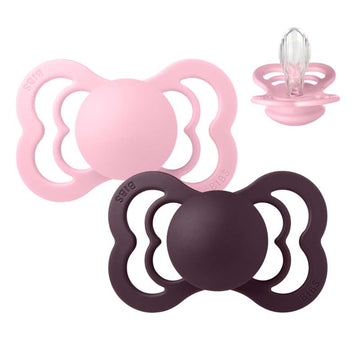 BIBS Symmetrical Supreme Pacifier - 2-Pack - sz. 2 - Silicone - Baby Pink/Plum 