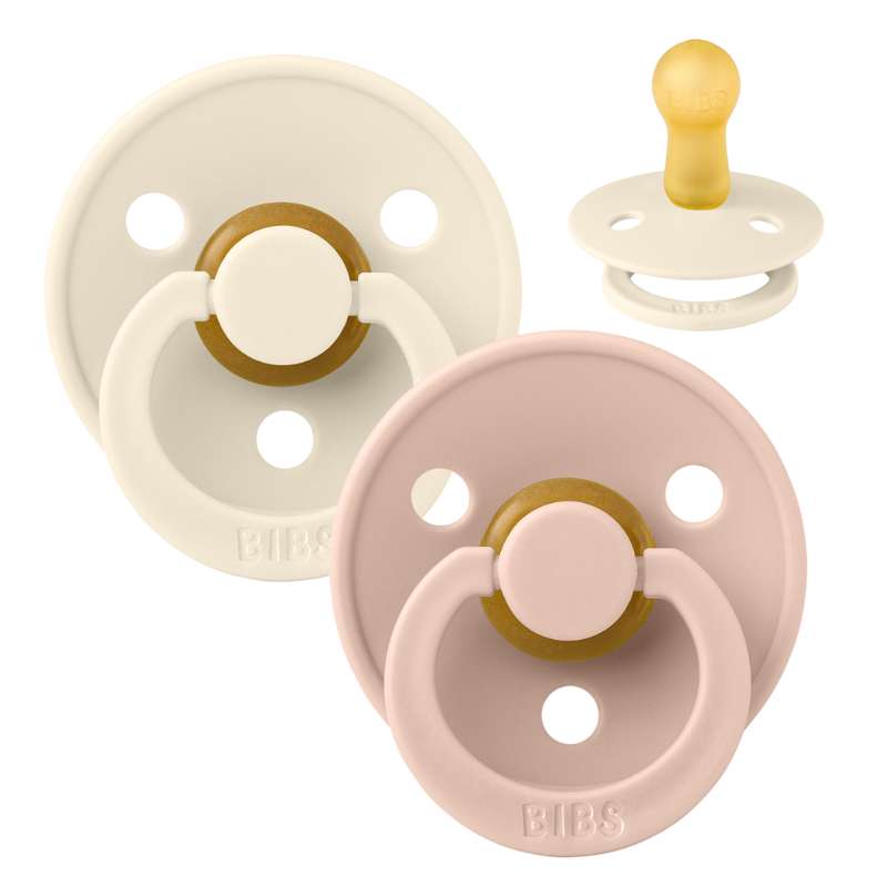 BIBS Sucette Ronde Colour - Lot de 2 - Taille 2 - Caoutchouc naturel - Ivoire/Rose pâle