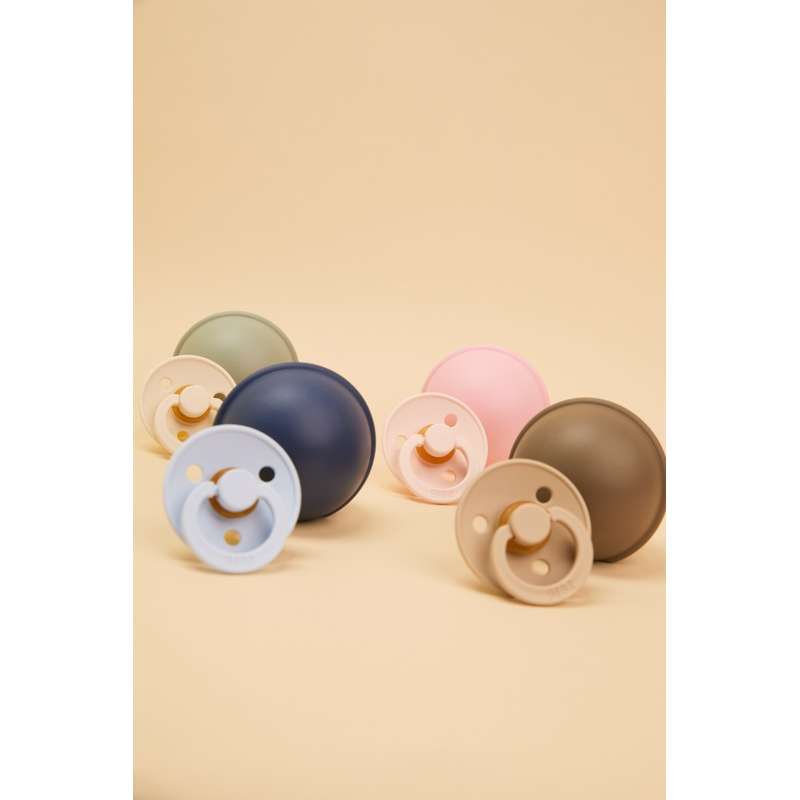 BIBS Rund Colour Sut - Str. 1 - Naturgummi - m. Pacifier Case Mini - Baby Blue/Steel Blue