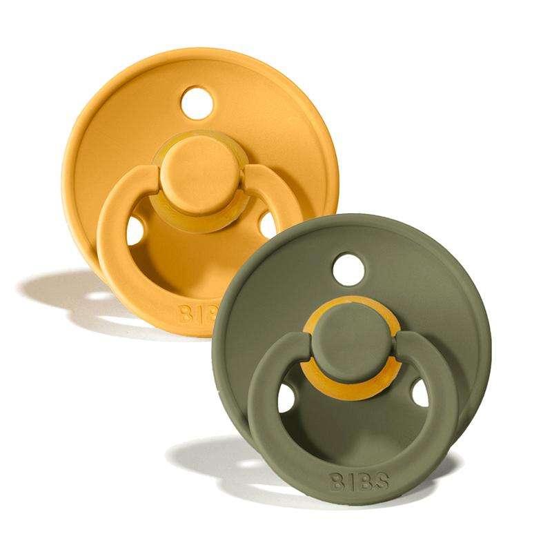 Bibs Round Colour Pacifier - 2-Pack - sz. 1 - natural rubber - Honey Bee/Olive 