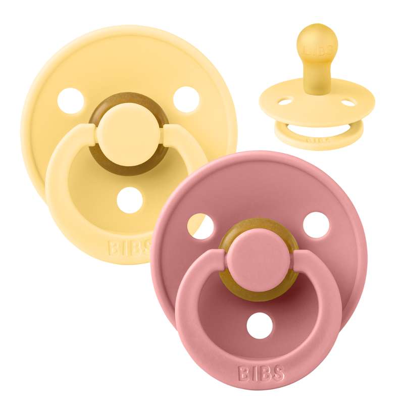 Bibs Rund Colour Schnuller - 2er-Pack - Gr. 1 - Naturkautschuk - Blasses Butter/Staubiges Rosa 
