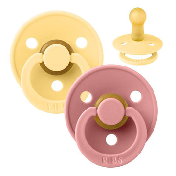 Bibs Rund Colour Smokk - 2-Pak - str. 2 - naturgummi - Lys smør/Støvet rosa 