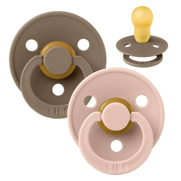 Sucette Bibs Rond Colour - 2-Pak - t. 3 - caoutchouc naturel - Chêne foncé/Rose 