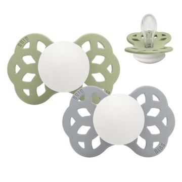 BIBS Symmetrical Infinity Pacifier - 2-Pack - Str. 1 - Silicone - GLOW - Sage/Cloud