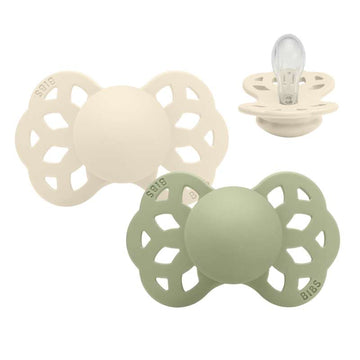 BIBS symetryczny smoczek Infinity - 2-pak - Rozm. 1 - Silikon - Ivory/Sage