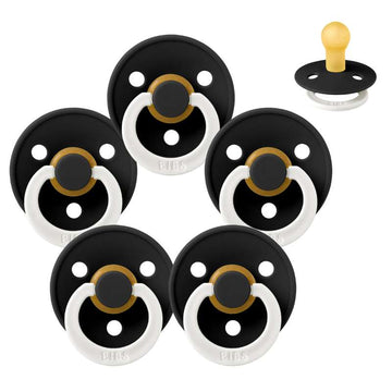 Bibs Round Colour Pacifier - Sample pack - 5 pcs. - sz. 1 - GLOW - Black 