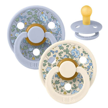 Bibs Кръгъл Colour Биберон - 2-пак - р-р 2 - естествен каучук - Либерти - Елоиз/Прахово синьо смес 