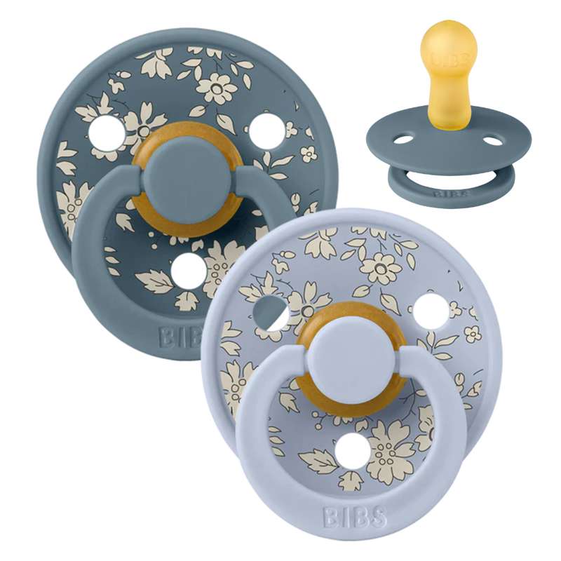 Sucette Bibs Rond Colour - 2-Pak - t. 2 - caoutchouc naturel - Liberty - Capel/Mélange Bleu Poussiéreux 