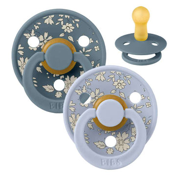 Sucette Bibs Rond Colour - 2-Pak - t. 2 - caoutchouc naturel - Liberty - Capel/Mélange Bleu Poussiéreux 