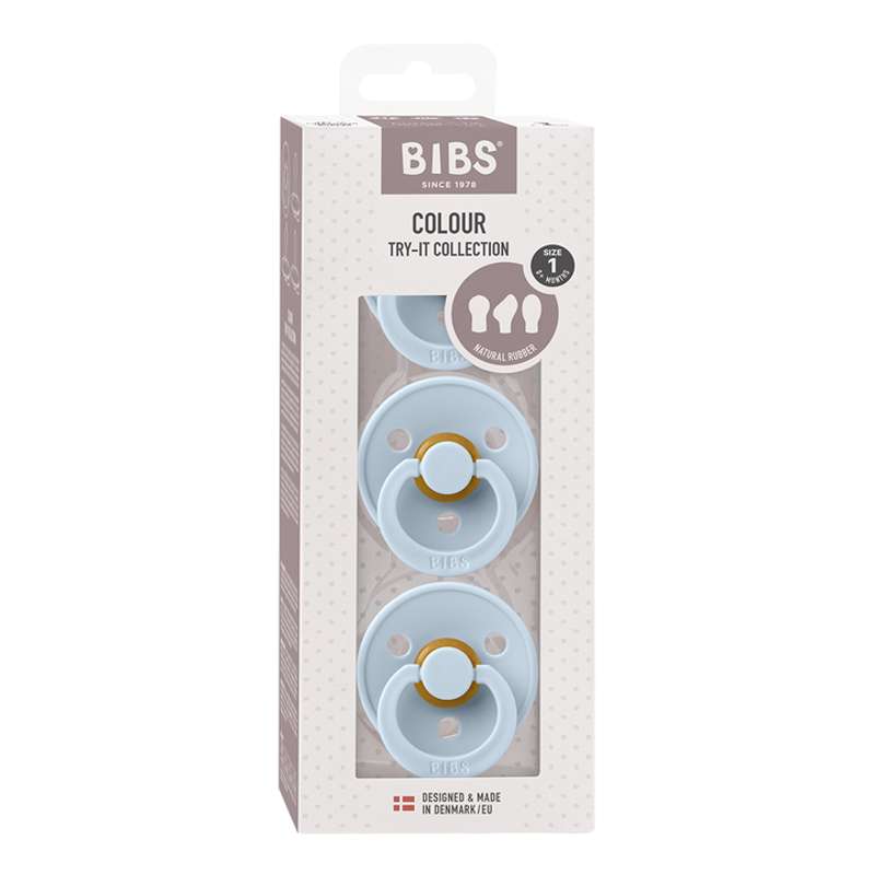 BIBS Try-It Collection - 3 Διαφορετικές Πιπίλες - Colour - Μέγ. 1 - Baby Blue