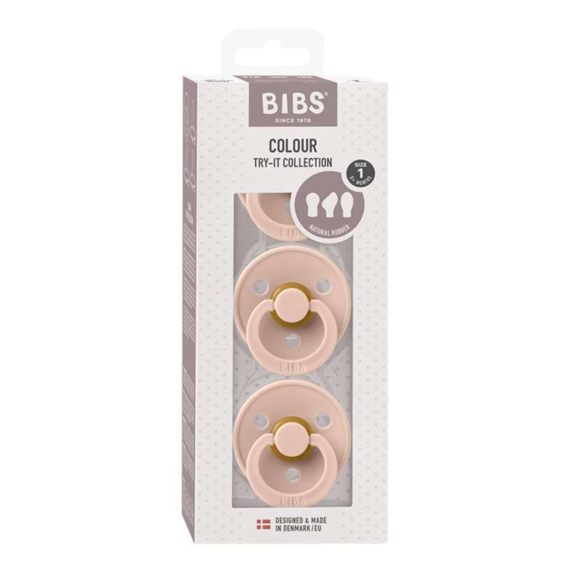 BIBS Try-It Collection - 3 forskjellige smokker - Colour - Str. 1 - Blush