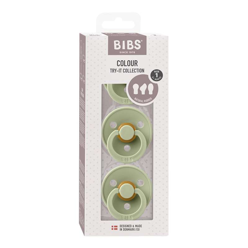 BIBS Collezione Try-It - 3 ciucci diversi - Colour - Mis. 1 - Sage