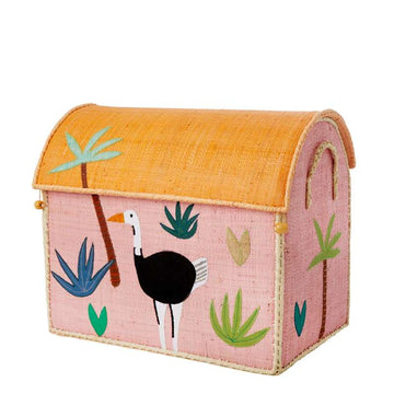 RICE Raffia Storage House - Jungle Animals - Pink - Medium