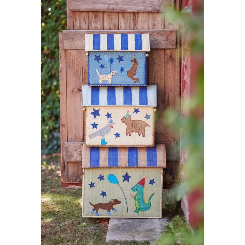 RICE Raffia Opbergdozen - Party Animal - Groen/Blauw - 3 stuks.