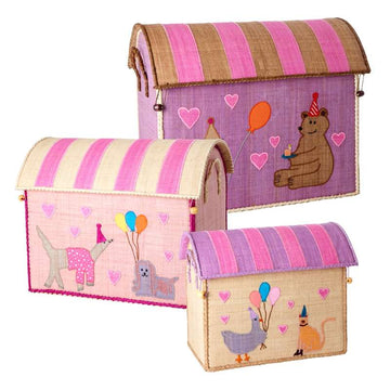 RICE Raffia Storage Houses - Party Animal - Light Pink - 3 pcs.