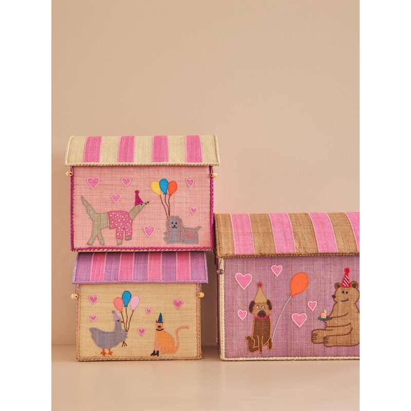 RICE Raffia Storage Houses - Party Animal - Light Pink - 3 pcs.