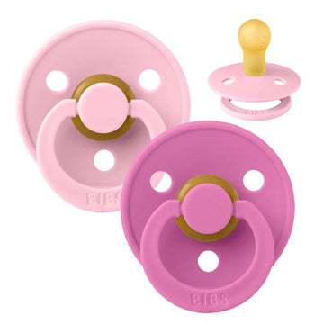 Bibs Round Colour Pacifier - 2-Pack - sz. 1 - natural rubber - Baby Pink/Bubblegum 