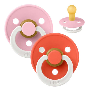BIBS Rund Colour Sut - 2-Pak - Str. 1 - Naturgummi - GLOW - Baby Pink/Tango