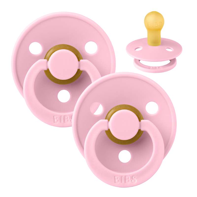 BIBS Sucette Ronde Colour - Lot de 2 - Taille 1 - Caoutchouc naturel - Rose bébé/Rose bébé