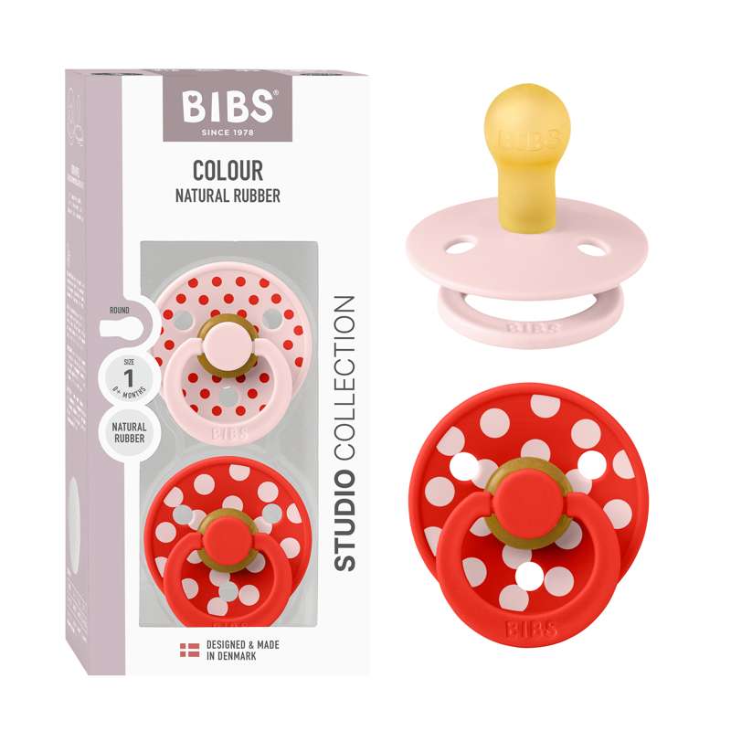 BIBS Kulatá savička - 2 balení - vel. 1 - přírodní guma - Polka Studio - Blossom/Candy Apple 
