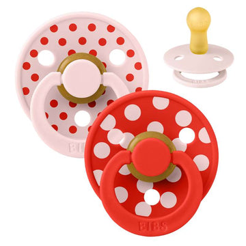 BIBS Chupeta Rund Colour - Pack de 2 - tam. 2 - borracha natural - Polka Studio - Blossom/Candy Apple 