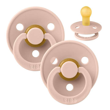 BIBS Sucette Ronde Colour - Lot de 2 - Taille 1 - Caoutchouc naturel - Blush/Blush