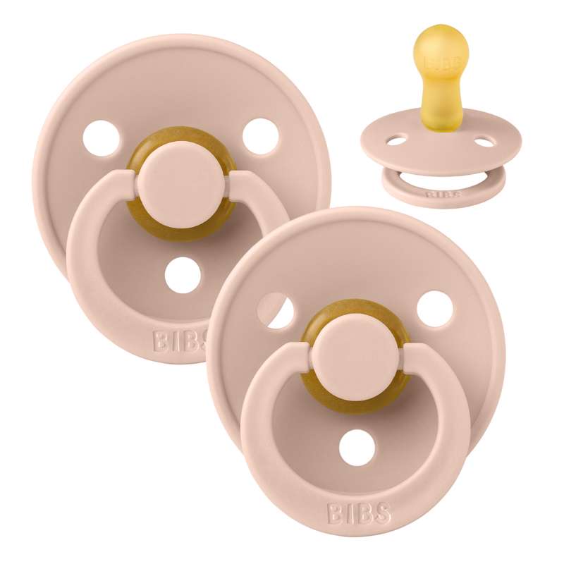 BIBS Sucette Ronde Colour - Lot de 2 - Taille 2 - Caoutchouc naturel - Blush/Blush