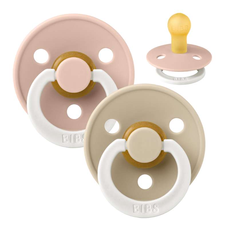 BIBS Sucette Ronde Colour - Lot de 2 - Taille 1 - Caoutchouc naturel - GLOW - Blush/Vanille