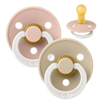 BIBS Sucette Ronde Colour - Lot de 2 - Taille 2 - Caoutchouc naturel - GLOW - Blush/Vanille