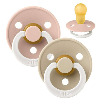 BIBS Sucette Ronde Colour - Lot de 2 - Taille 3 - Caoutchouc naturel - GLOW - Blush/Vanille