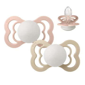 BIBS Supreme-smokk - 2-pakning - Str. 2 - Silikon - GLOW - Blush/Vanilla