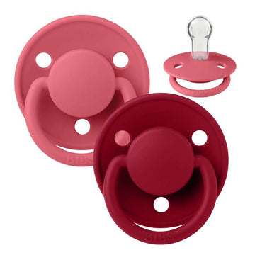 BIBS Round De Lux Pacifier - 2-Pack - Onesize - Silicone - Coral/Ruby